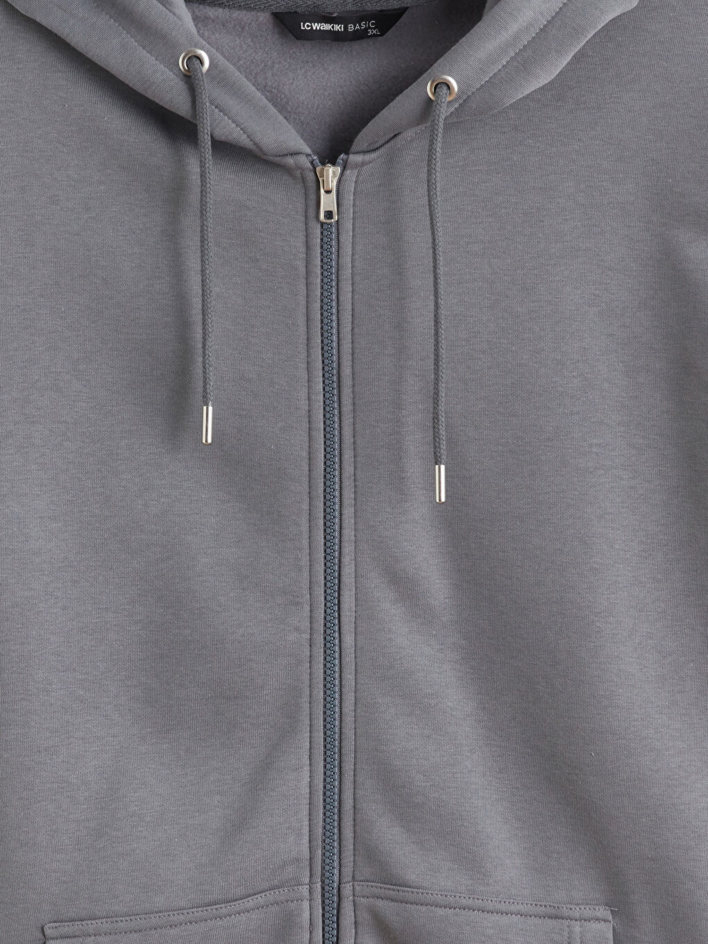 Gri Büyük Beden Kapüşonlu Erkek Kalın Fermuarlı Sweatshirt-6