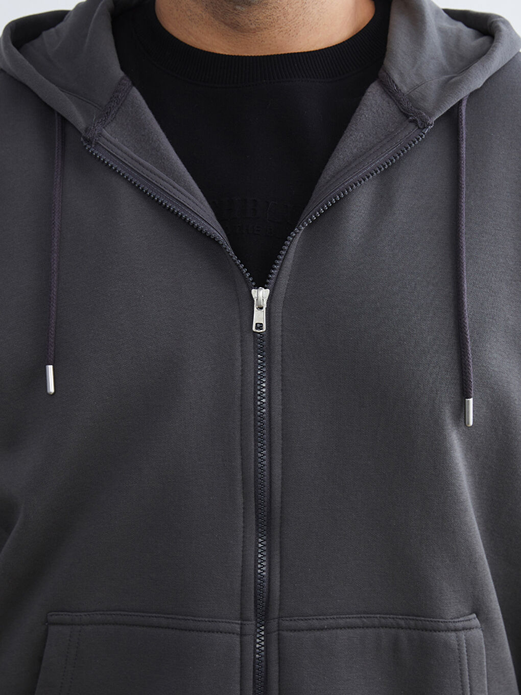 Gri Büyük Beden Kapüşonlu Erkek Kalın Fermuarlı Sweatshirt-2