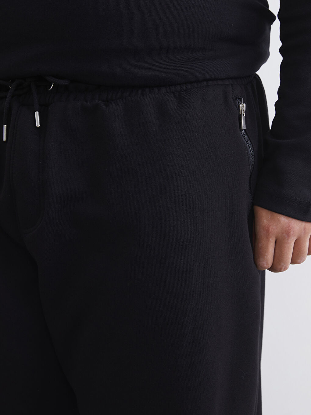 Siyah Standart Kalıp Erkek Kalın Eşofman Altı-4