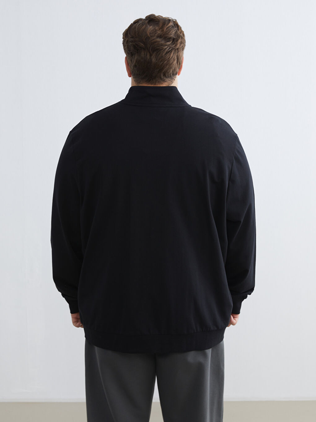Siyah Dik Yaka Erkek Fermuarlı Sweatshirt-3
