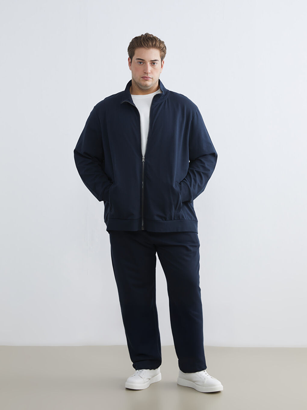 Lacivert Dik Yaka Erkek Fermuarlı Sweatshirt-1