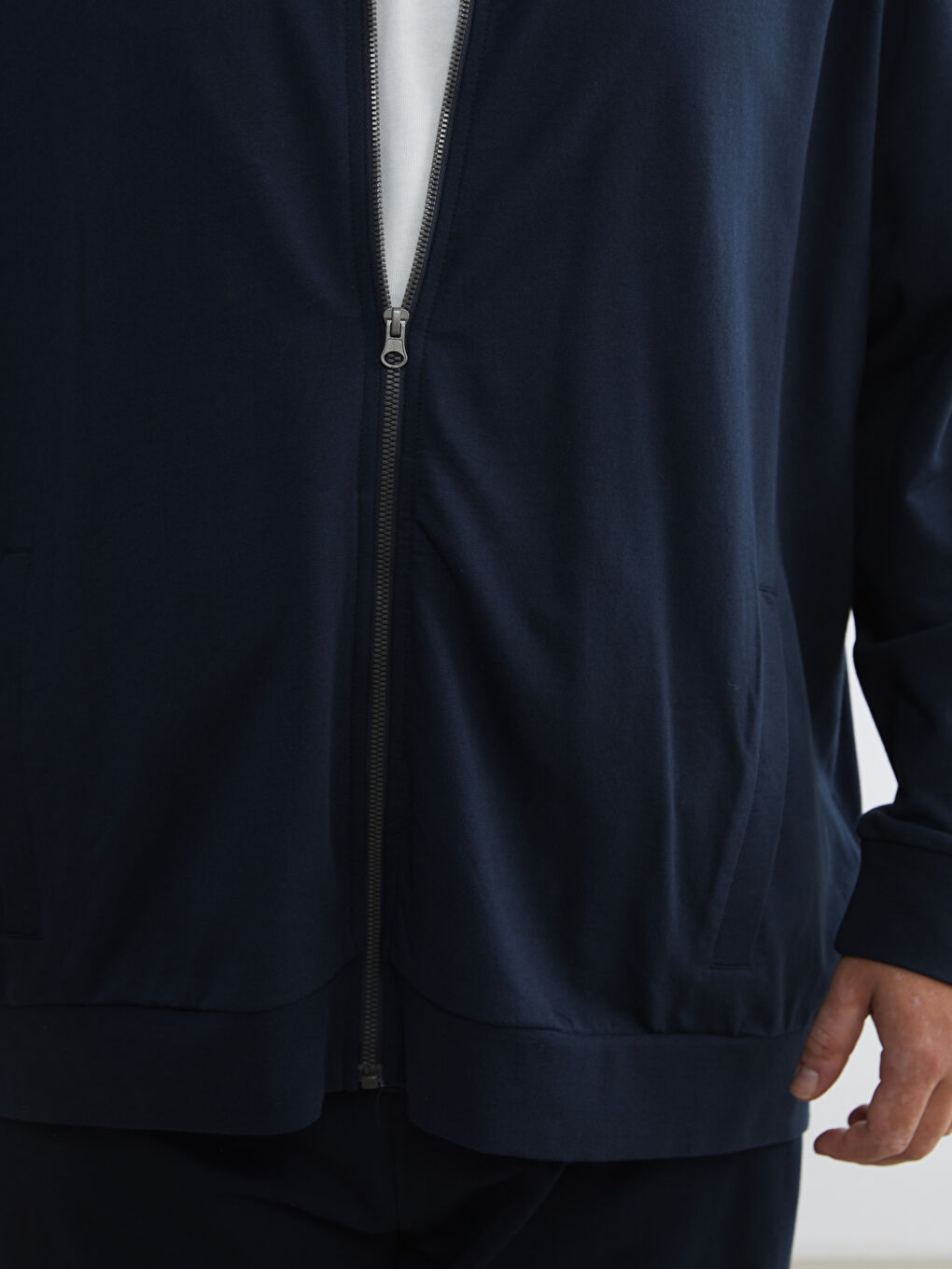 Lacivert Dik Yaka Erkek Fermuarlı Sweatshirt-2