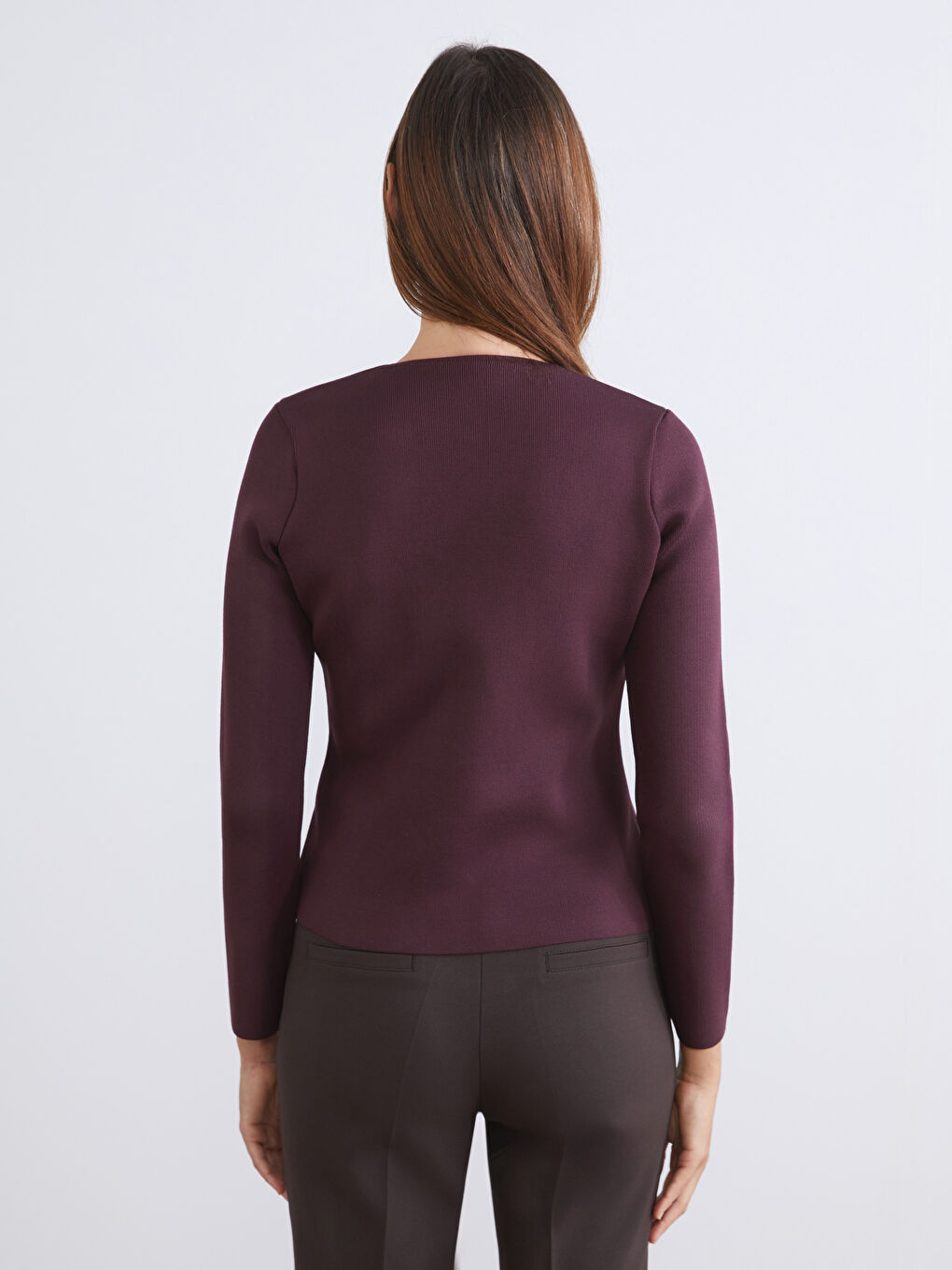 Mürdüm Kruvaze Yaka Kadın Triko Hırka-3