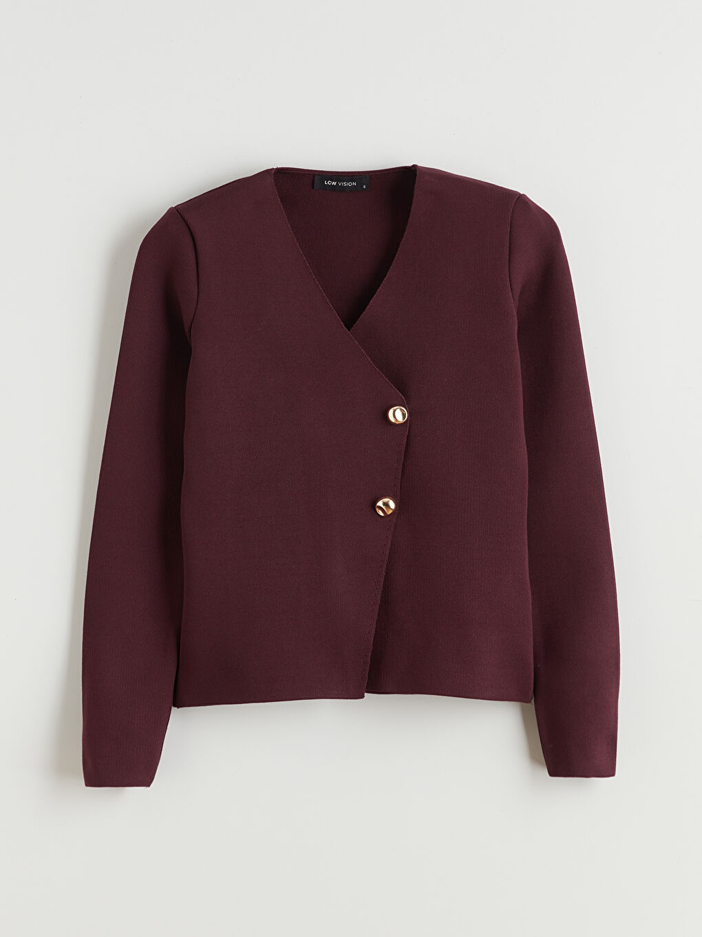 Mürdüm Kruvaze Yaka Kadın Triko Hırka-4