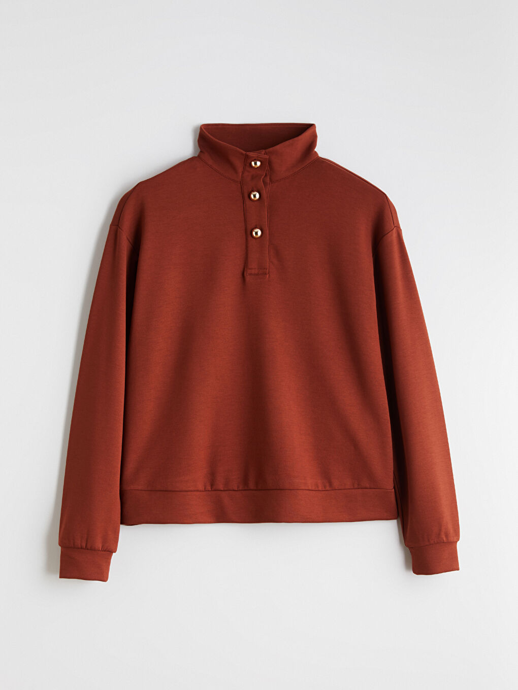 Kahverengi Dik Yaka Kadın Sweatshirt-4