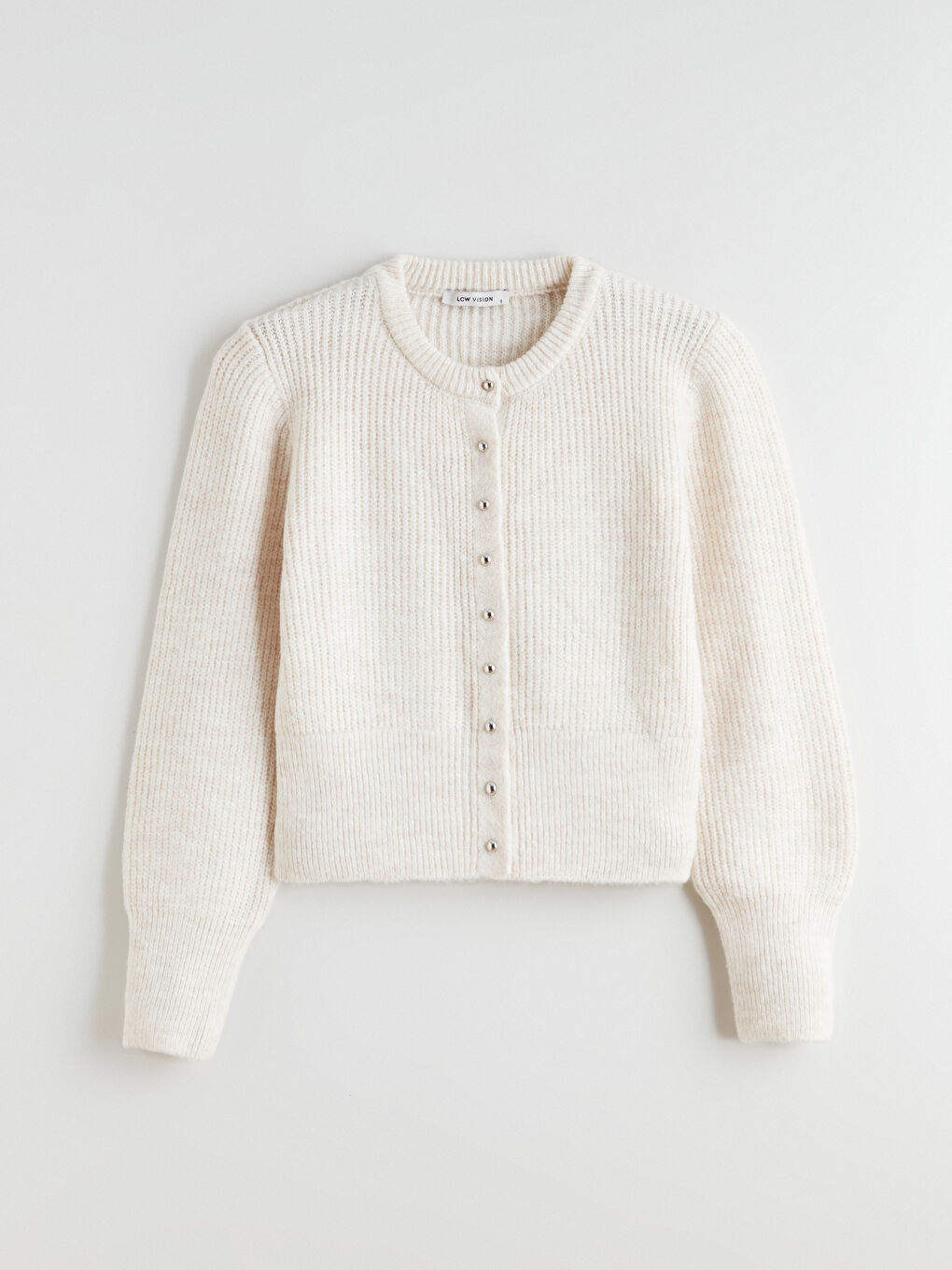 Ekru Bisiklet Yaka Kadın Triko Hırka-4