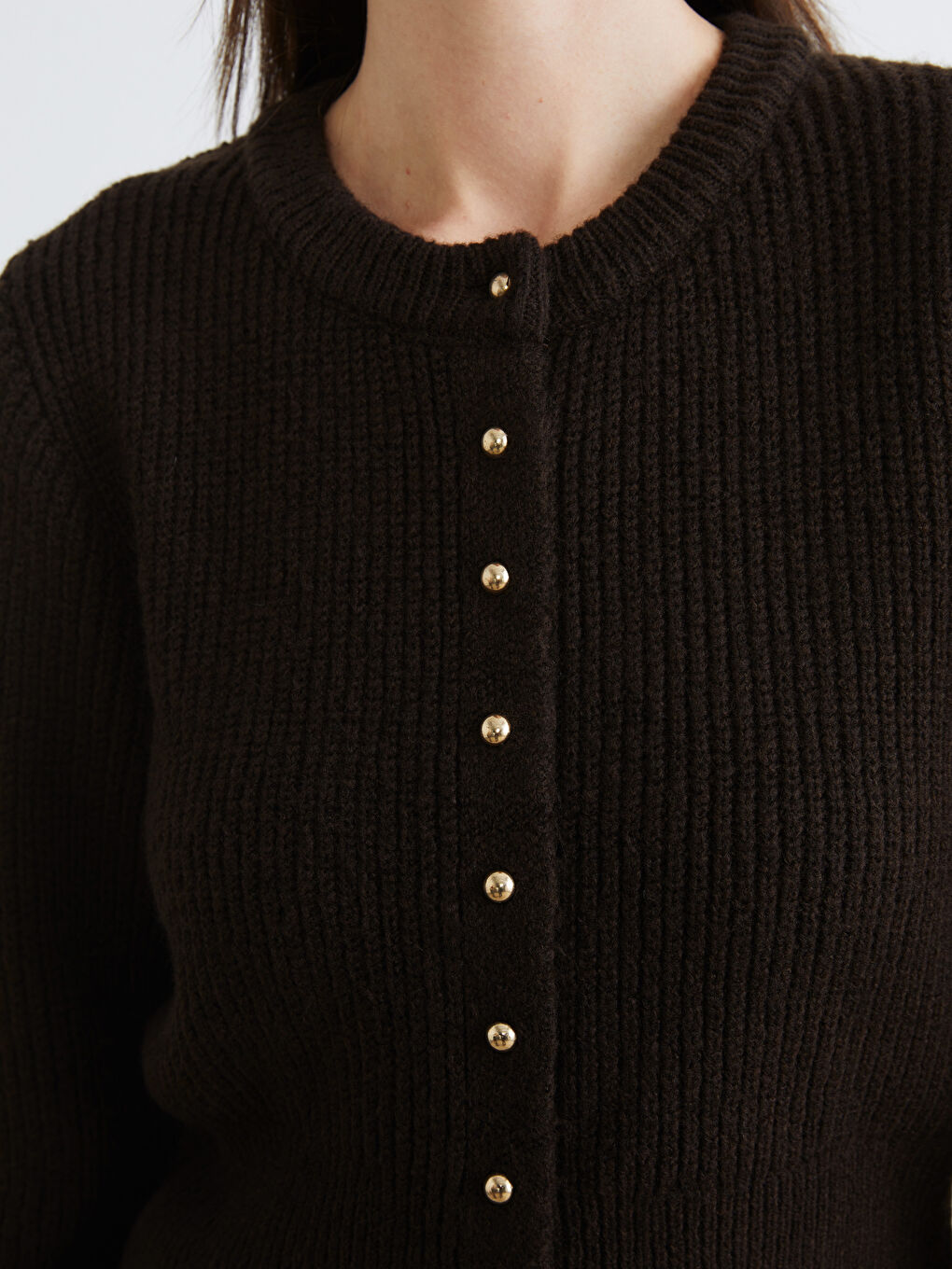 Trikotažni kardigan za žene okruglog izreza-2