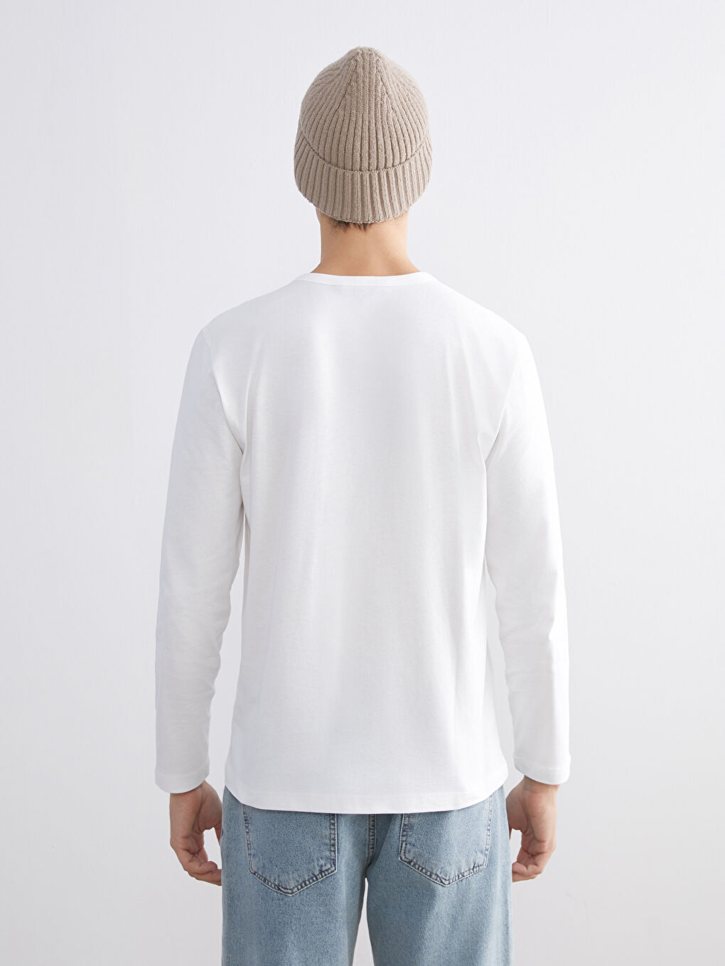 Ekru Bisiklet Yaka Erkek Sweatshirt-3