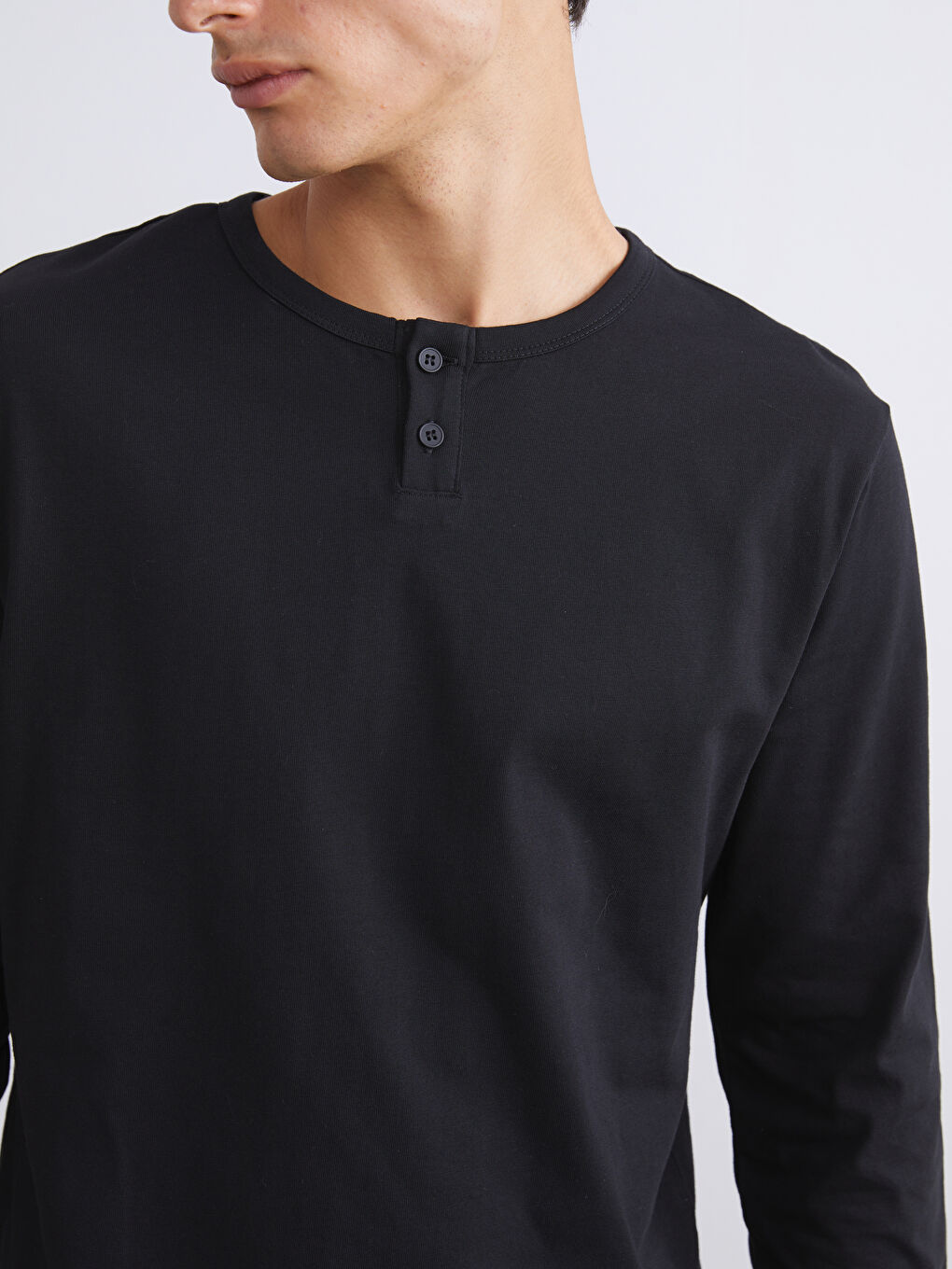 Siyah Bisiklet Yaka Erkek Sweatshirt-2