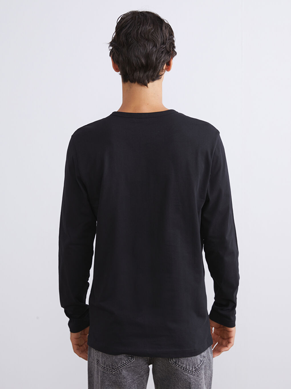 Siyah Bisiklet Yaka Erkek Sweatshirt-3