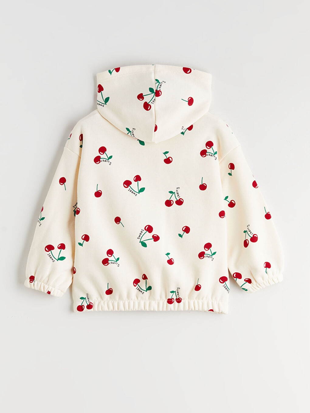 Ekru Kapüşonlu Baskılı Kız Çocuk Fermuarlı Sweatshirt-1