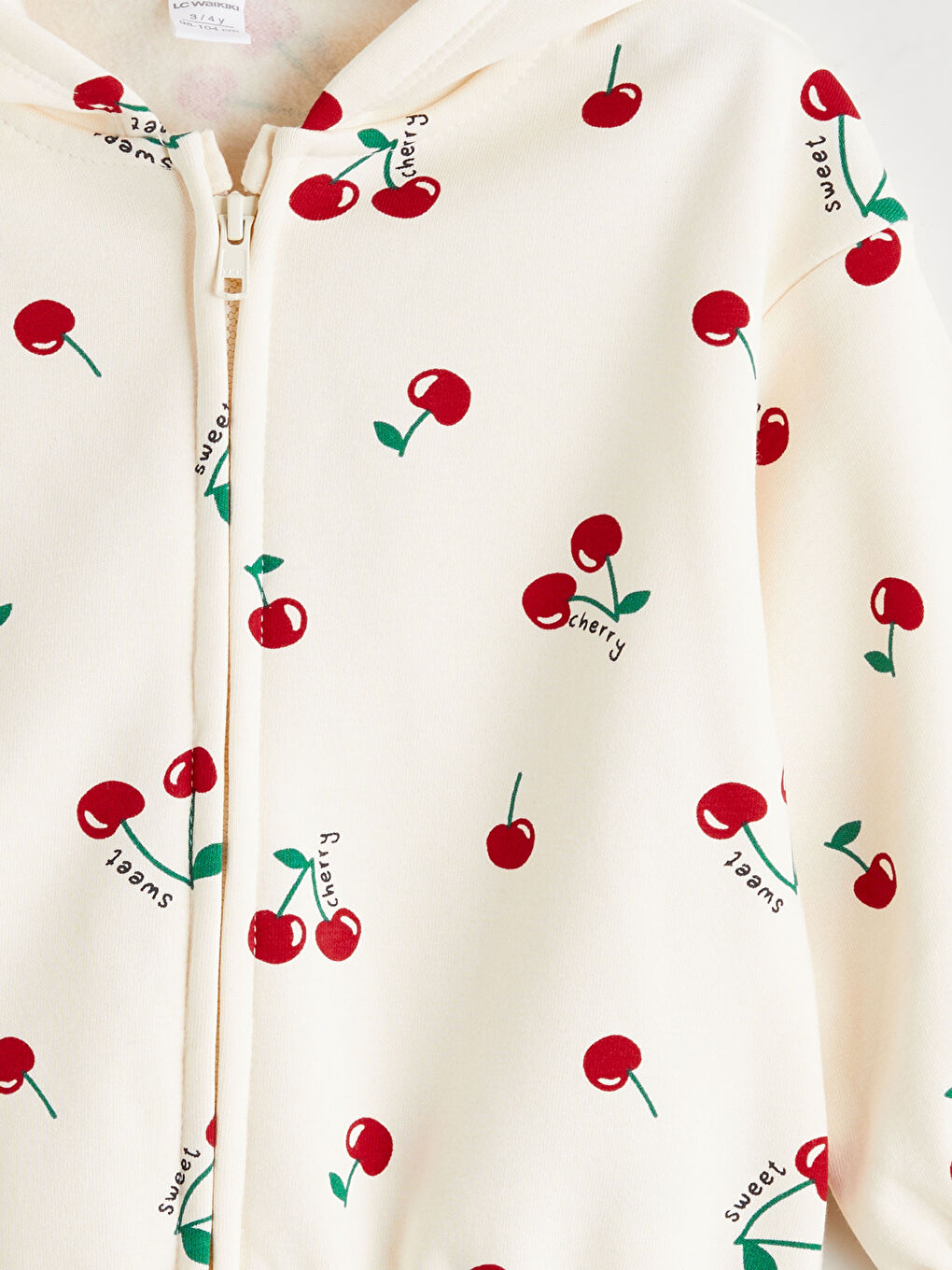 Ekru Kapüşonlu Baskılı Kız Çocuk Fermuarlı Sweatshirt-2