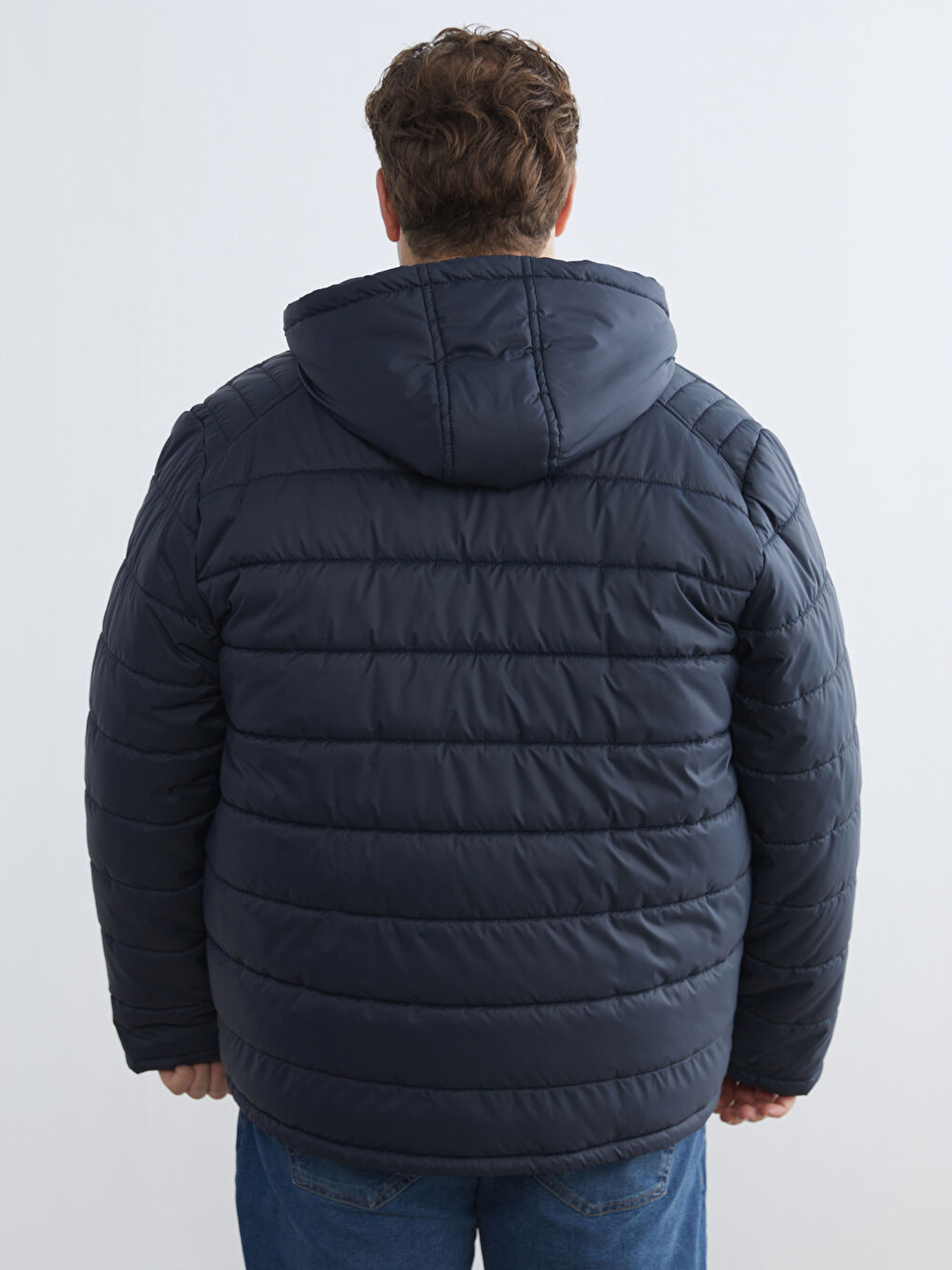 Lacivert Standart Kalıp Kapüşonlu Erkek Şişme Mont-3