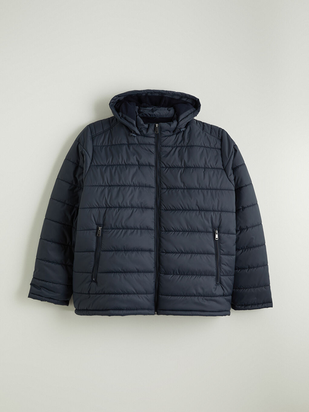 Lacivert Standart Kalıp Kapüşonlu Erkek Şişme Mont-5