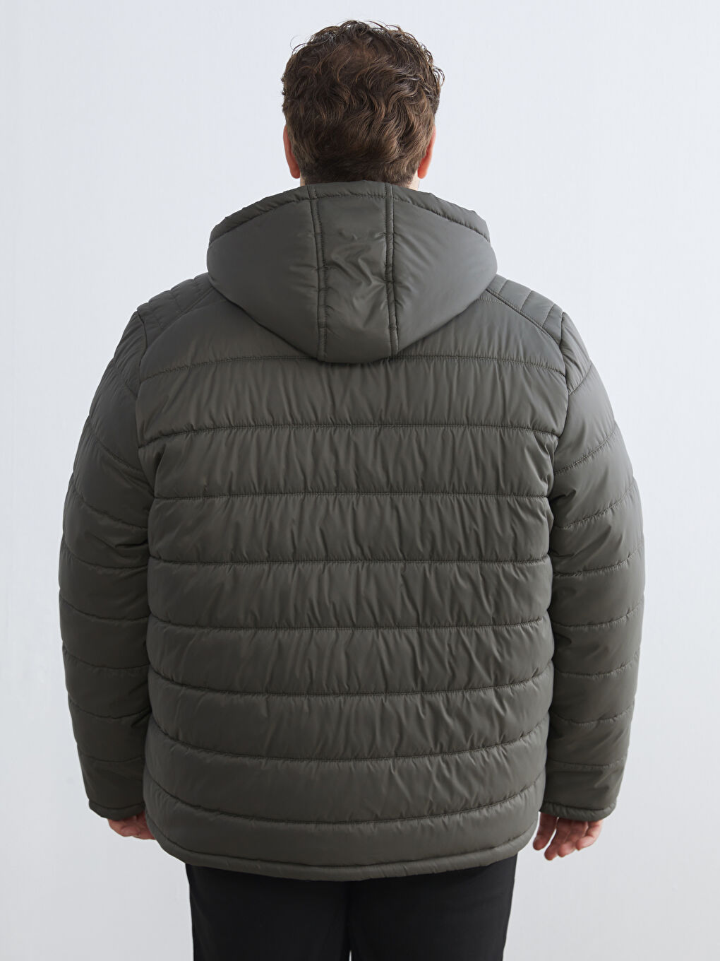 Haki Standart Kalıp Kapüşonlu Erkek Şişme Mont-3