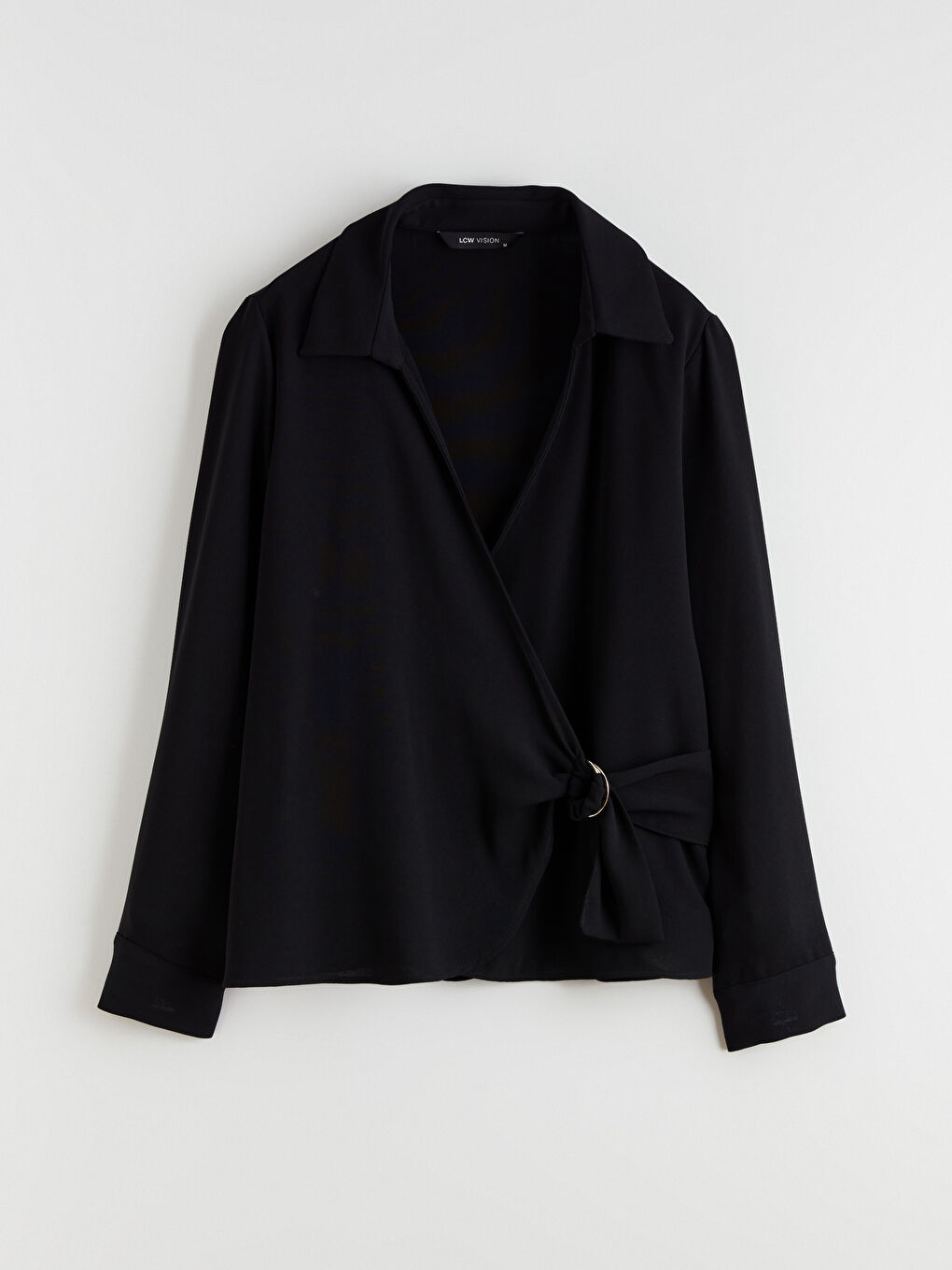 Siyah Kruvaze Bağlama Detaylı Bluz-4