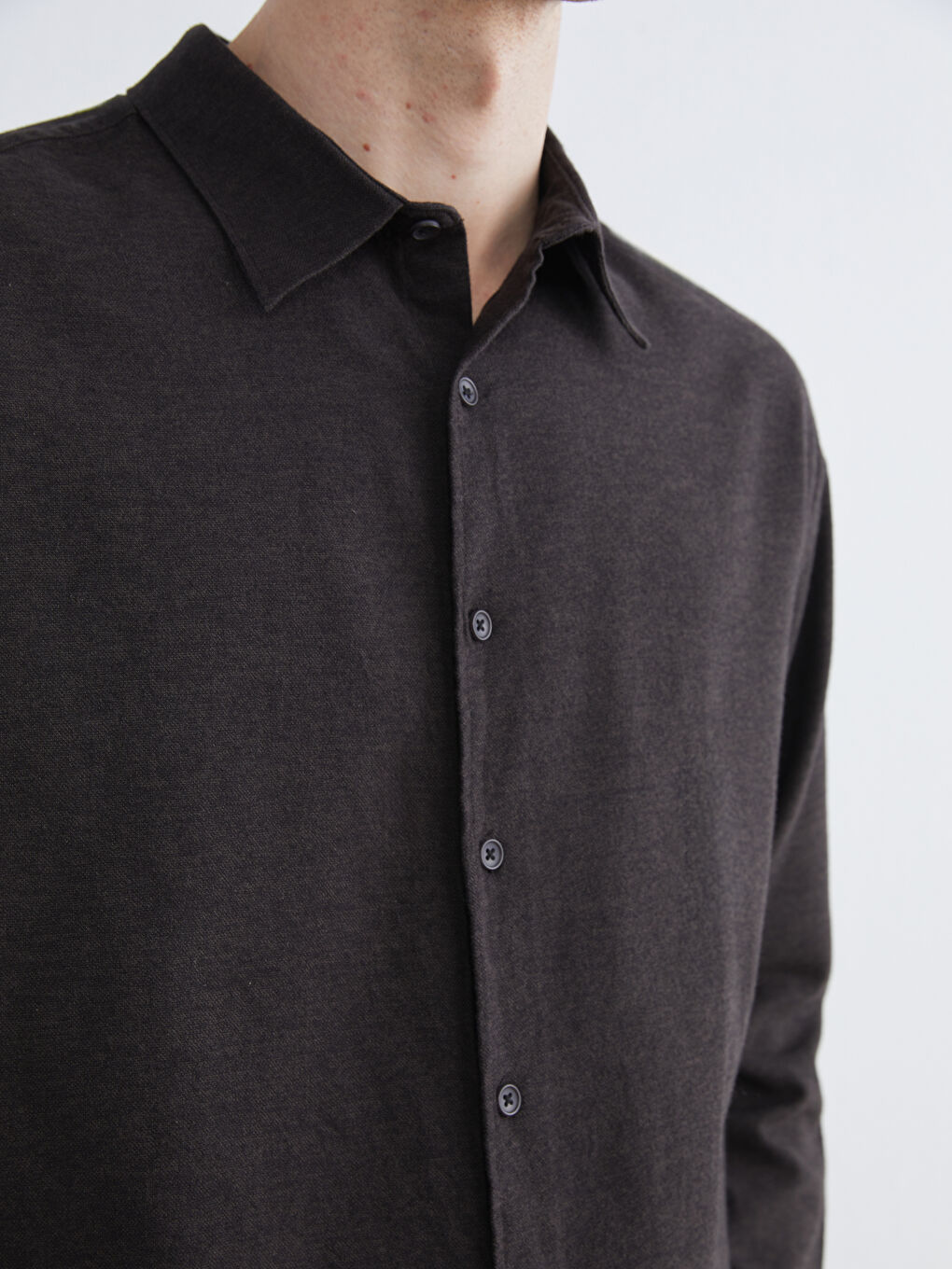 Kahverengi Regular Fit Uzun Kollu Armürlü Erkek Gömlek-4