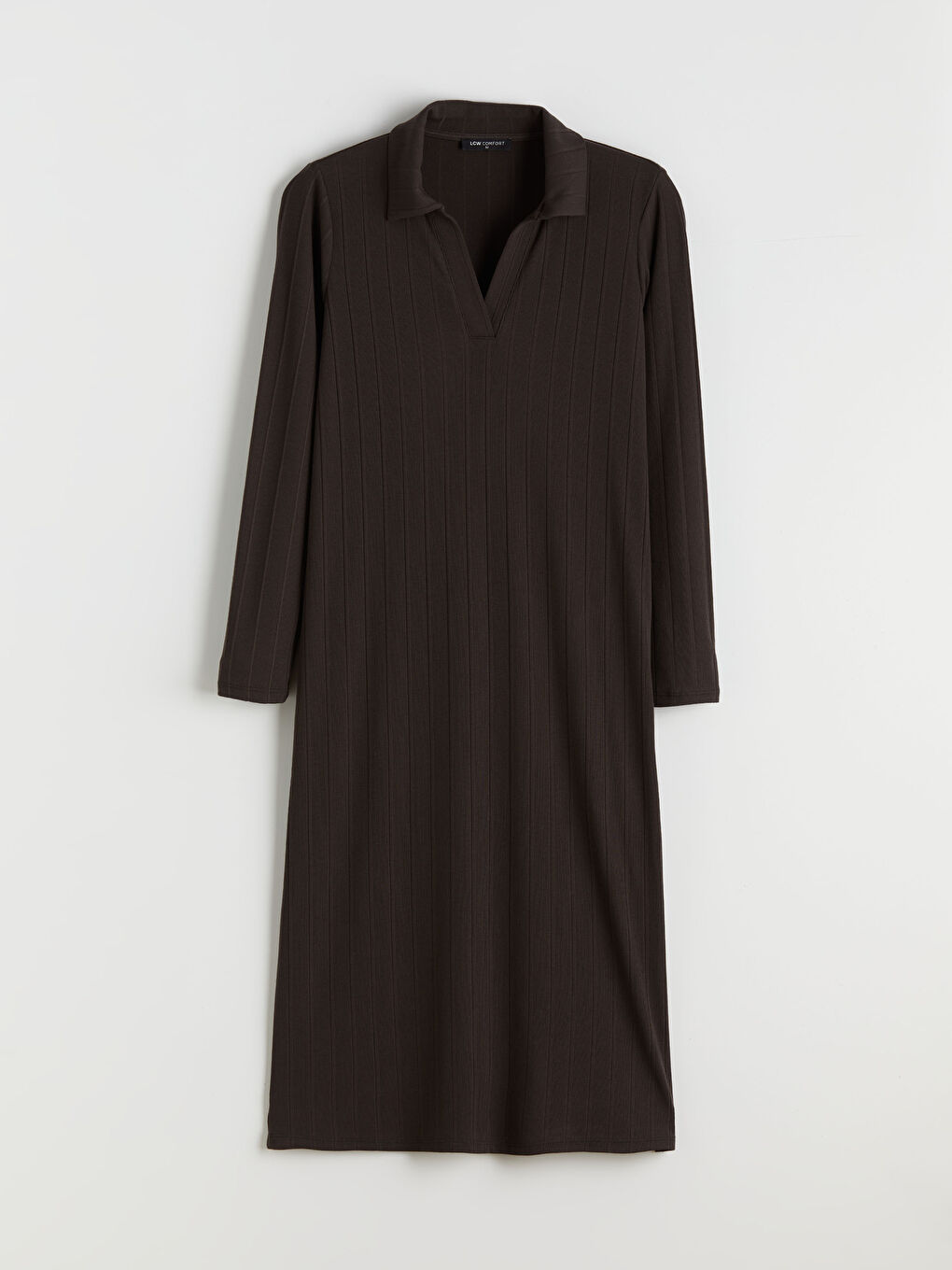 Kahverengi Polo Yaka Dokulu Elbise-5