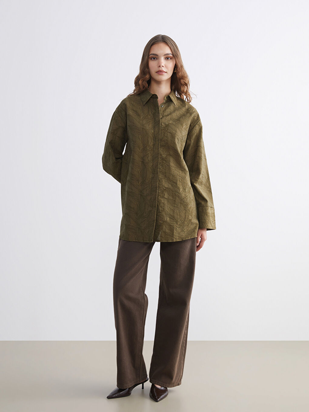 Haki Desenli Kadın Gömlek Tunik-1