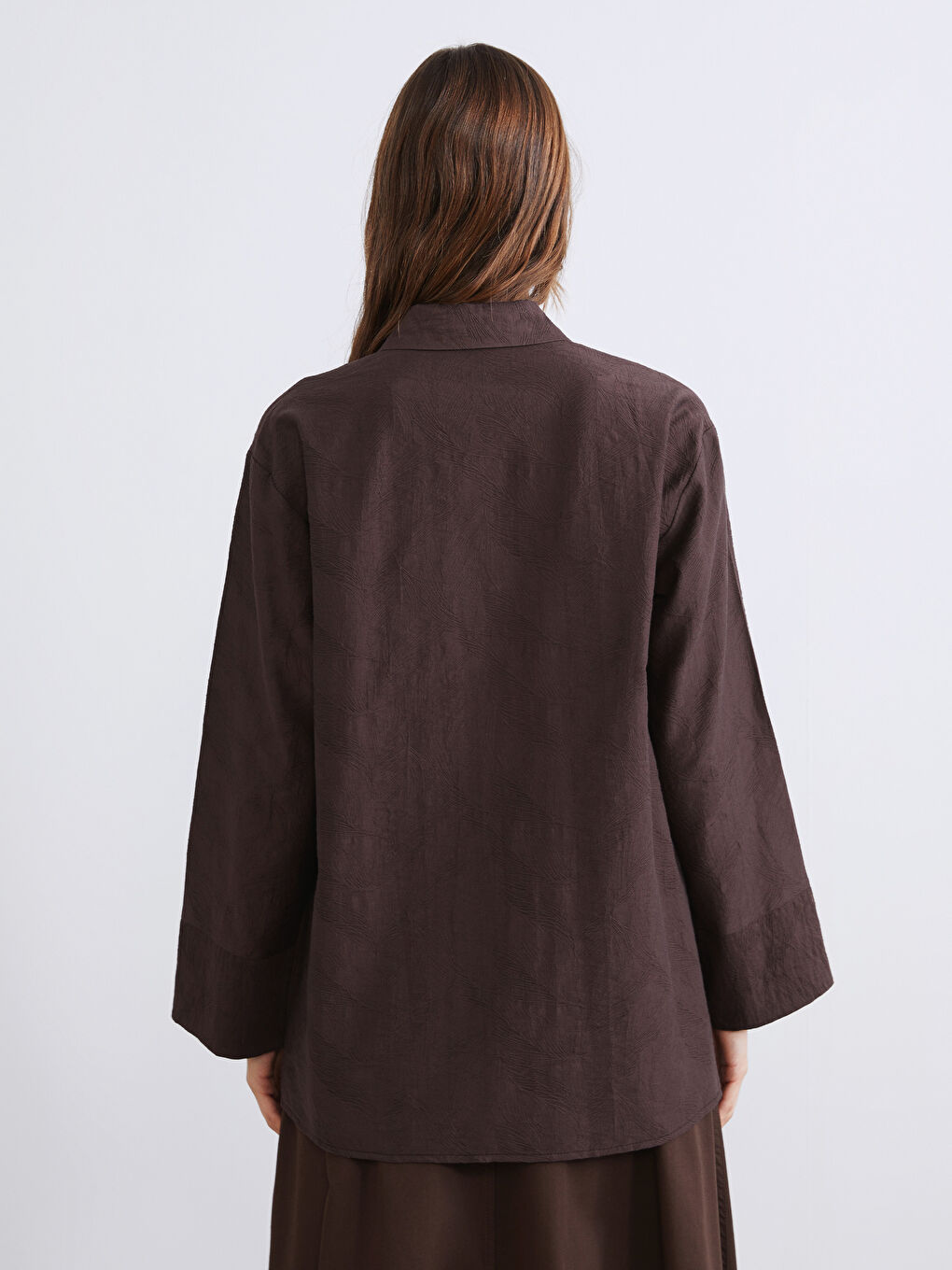 Kahverengi Desenli Kadın Gömlek Tunik-3