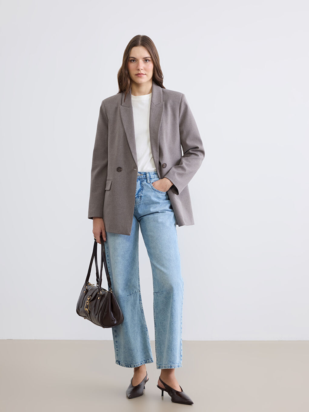 Kahverengi Kruvaze Yaka Kadın Blazer Ceket-1