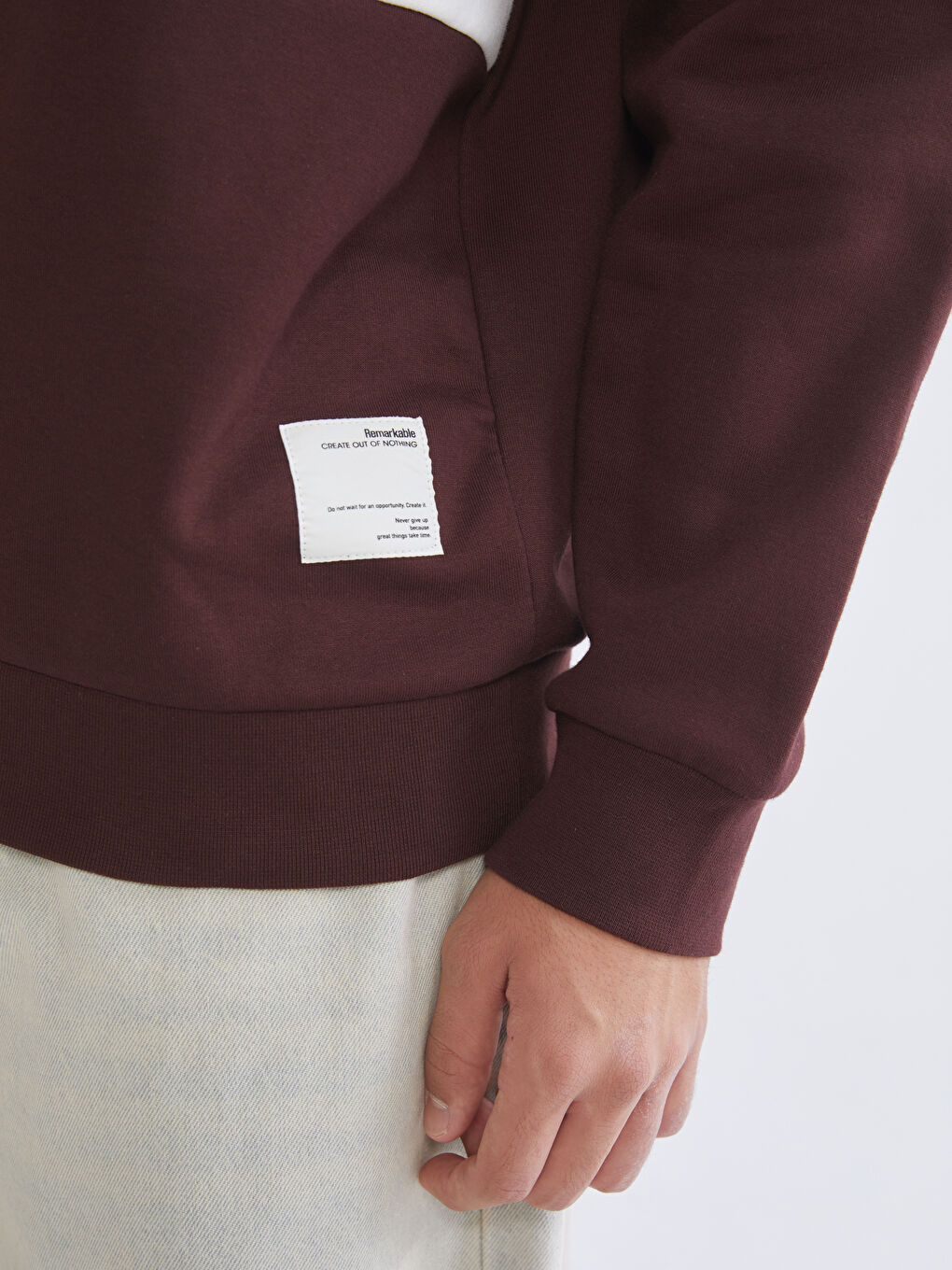 Bordo Polo Yaka Baskılı Erkek Sweatshirt-2