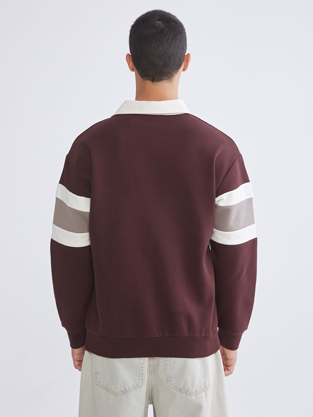 Bordo Polo Yaka Baskılı Erkek Sweatshirt-3