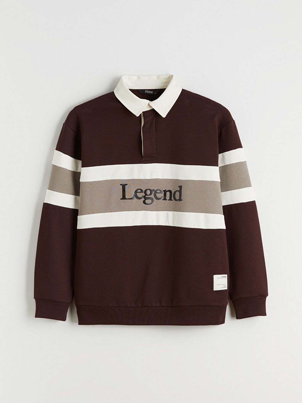 Bordo Polo Yaka Baskılı Erkek Sweatshirt-4