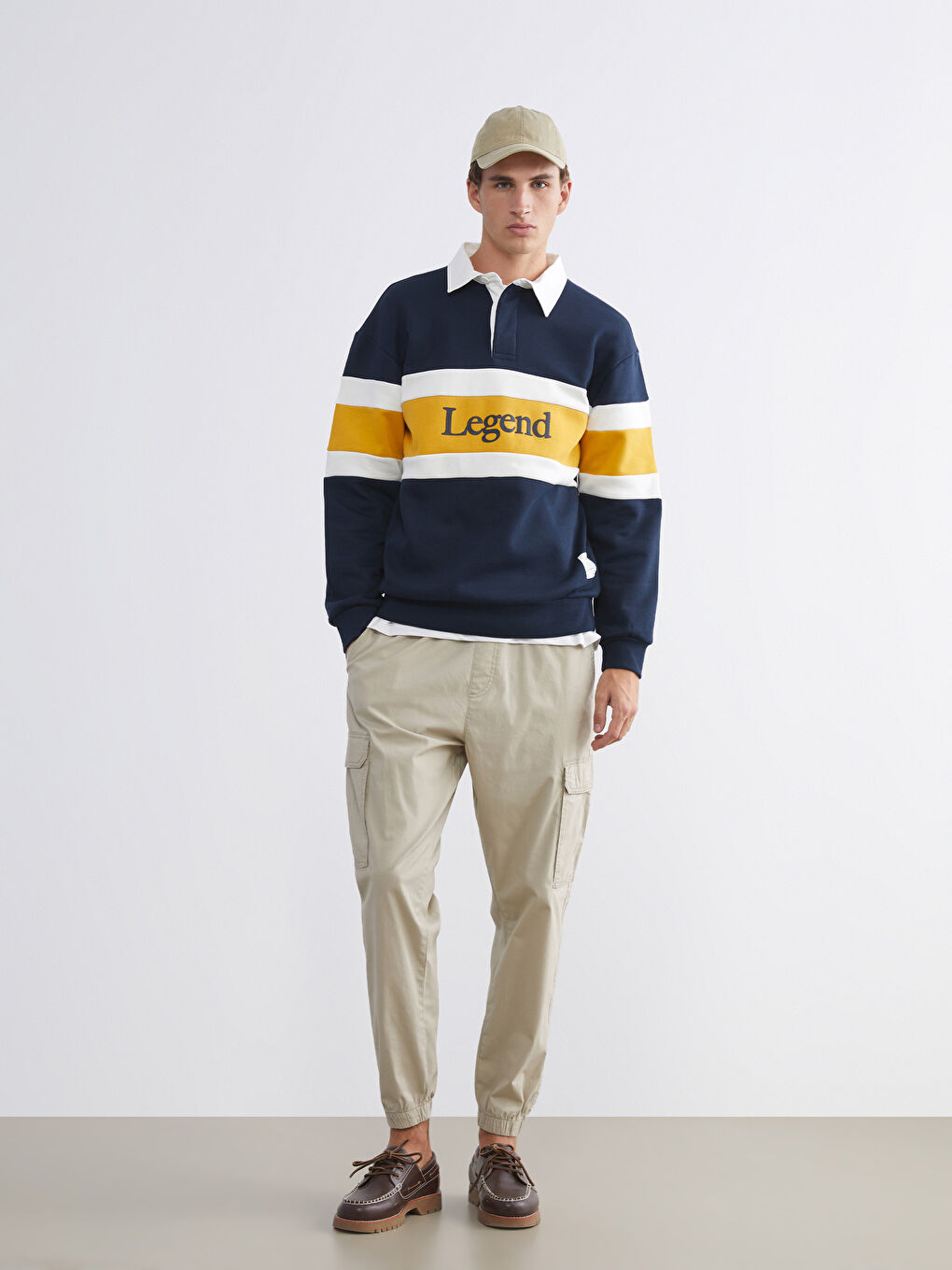 Lacivert Polo Yaka Baskılı Erkek Sweatshirt-1