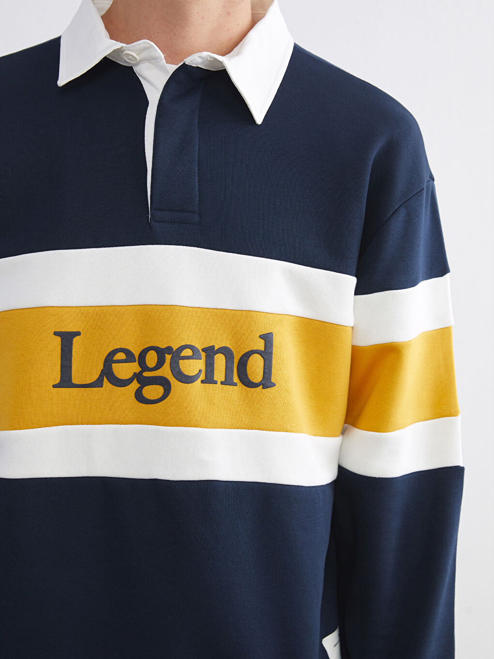 Lacivert Polo Yaka Baskılı Erkek Sweatshirt-2