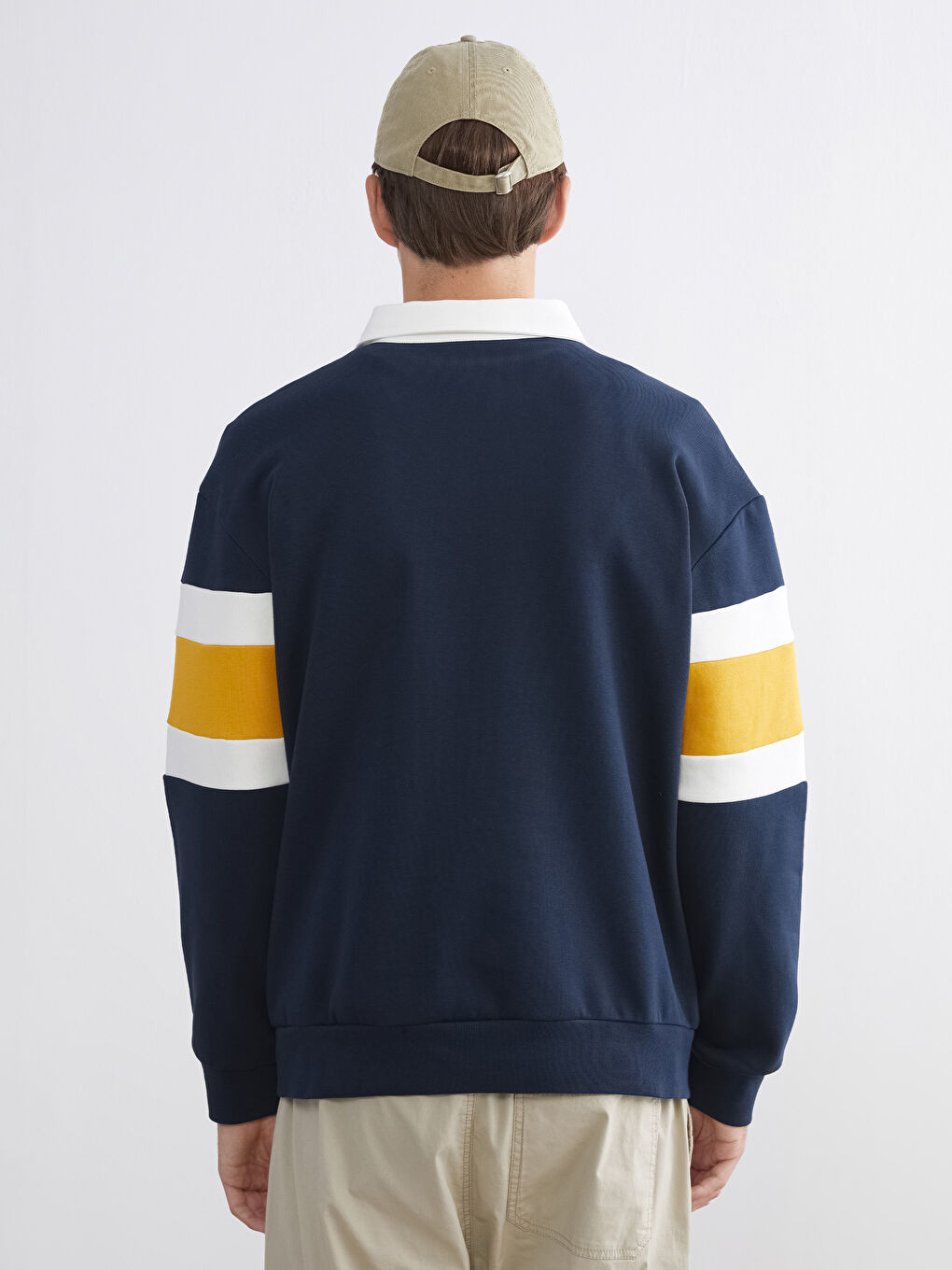 Lacivert Polo Yaka Baskılı Erkek Sweatshirt-3