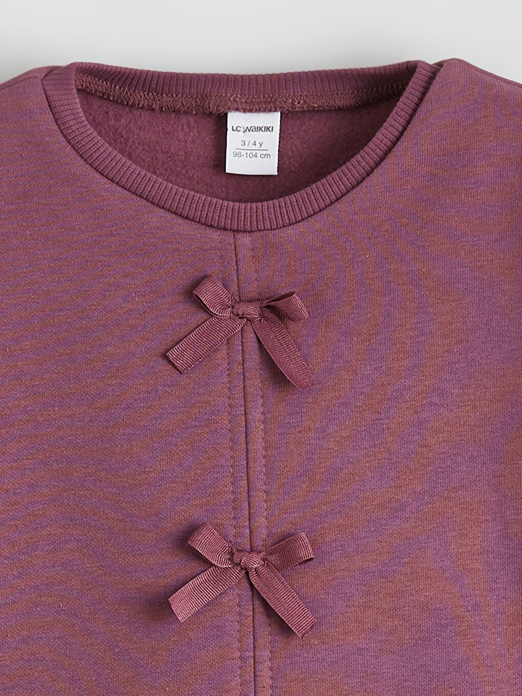 Mürdüm Bisiklet Yaka Fiyonk Detaylı Kız Çocuk Sweatshirt-2