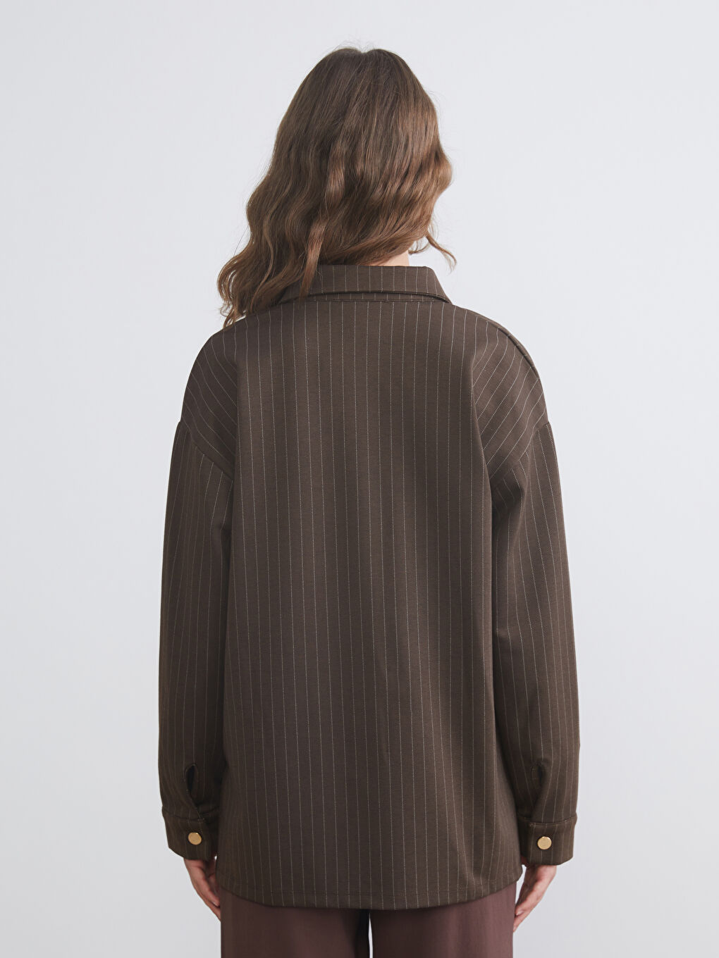 Bej Çizgili Oversize Kadın Gömlek Tunik-4