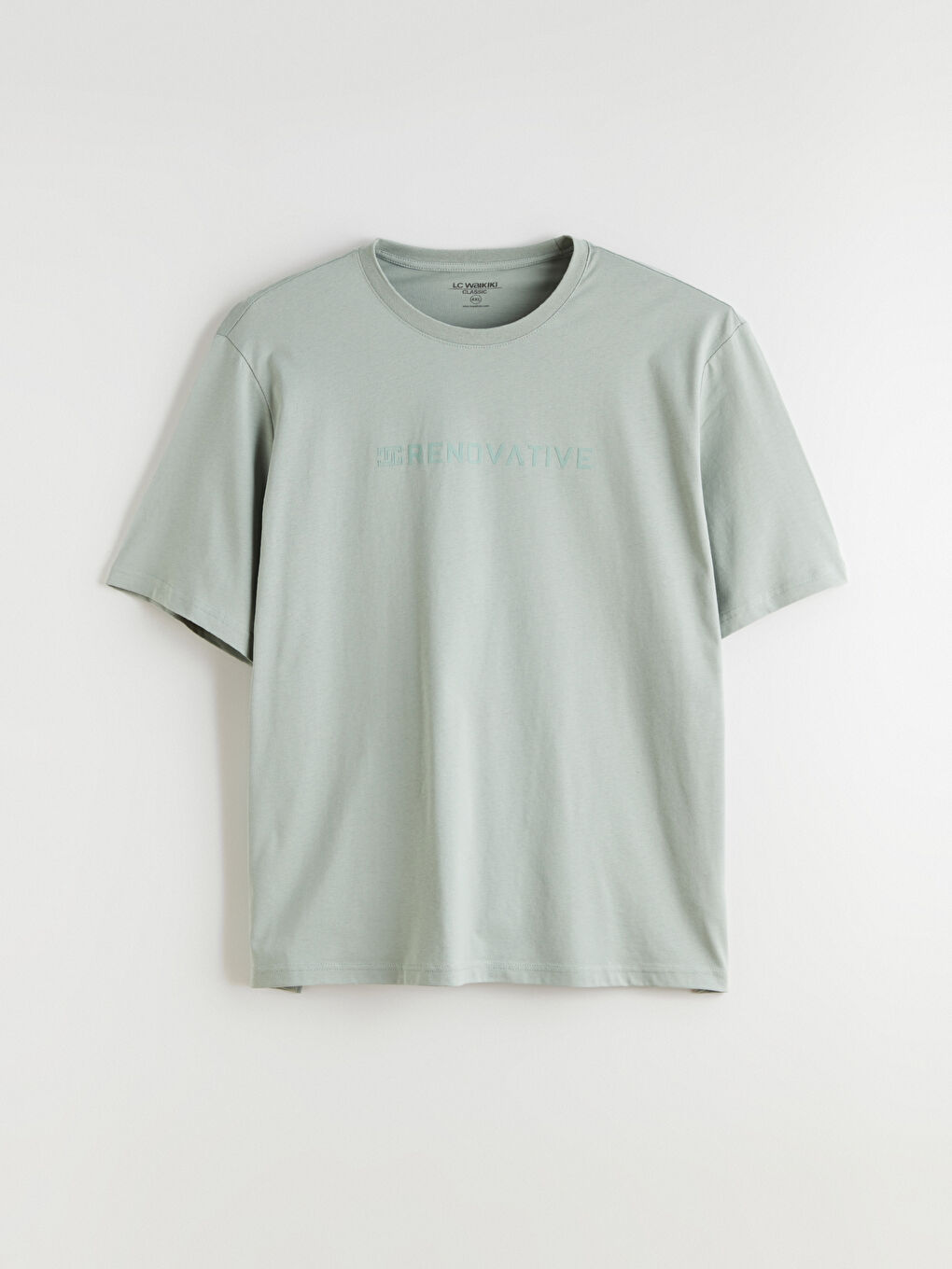 Yeşil Büyük Beden Bisiklet Yaka Baskılı Penye Erkek Tişört-2