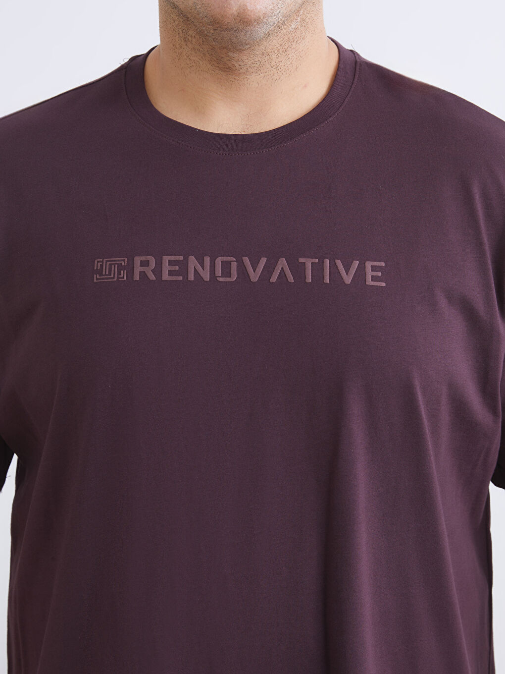 Mürdüm Büyük Beden Bisiklet Yaka Baskılı Penye Erkek Tişört-2