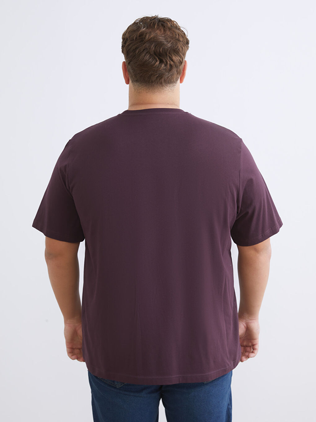 Mürdüm Büyük Beden Bisiklet Yaka Baskılı Penye Erkek Tişört-3