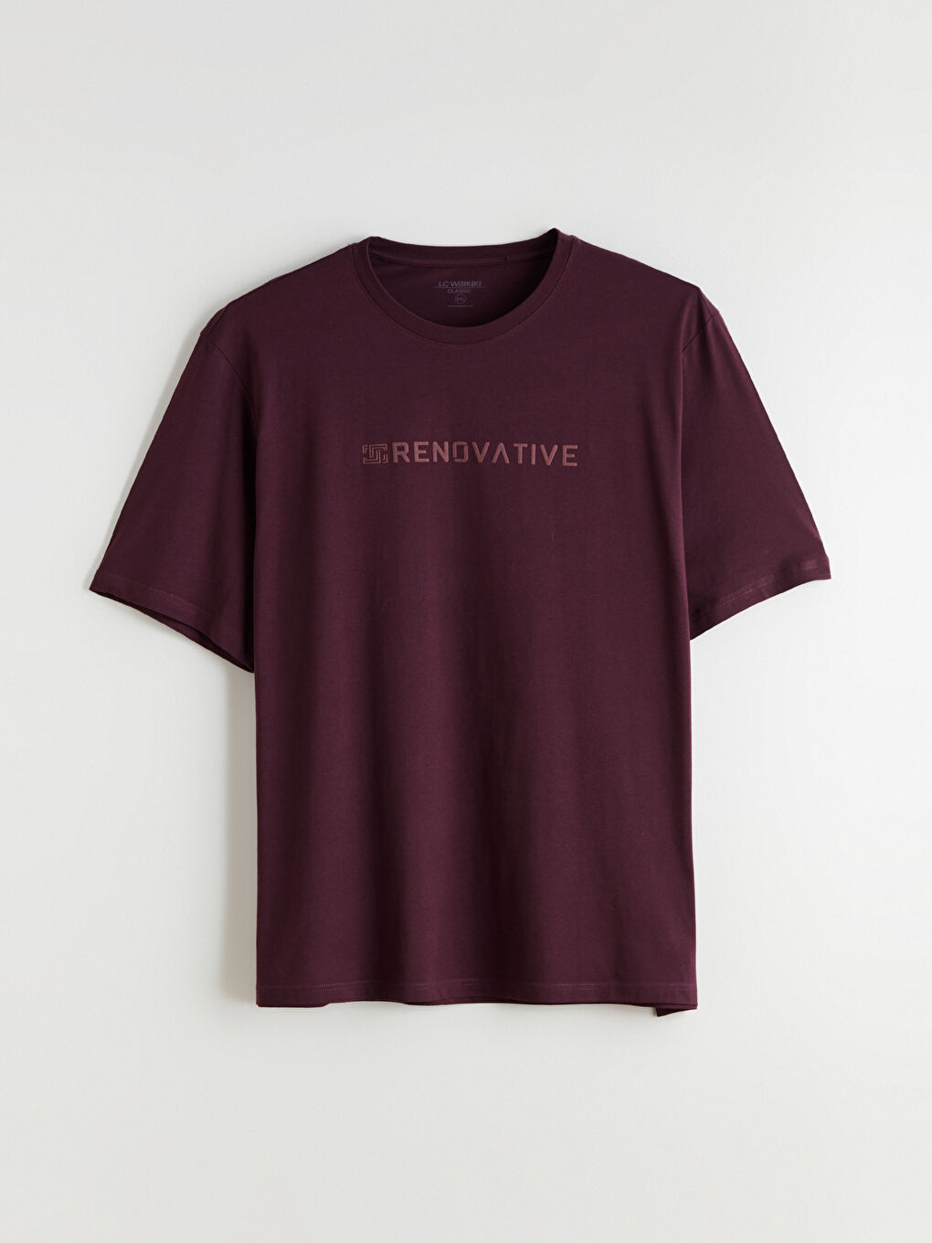 Mürdüm Büyük Beden Bisiklet Yaka Baskılı Penye Erkek Tişört-4