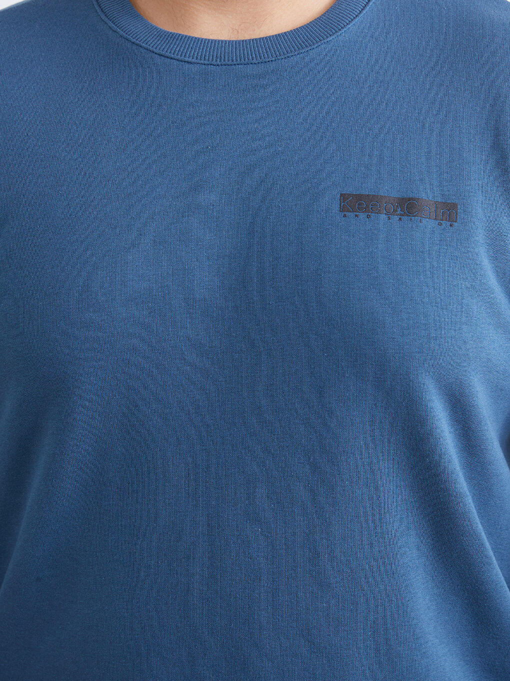 Lacivert Bisiklet Yaka Baskılı Erkek Sweatshirt-2