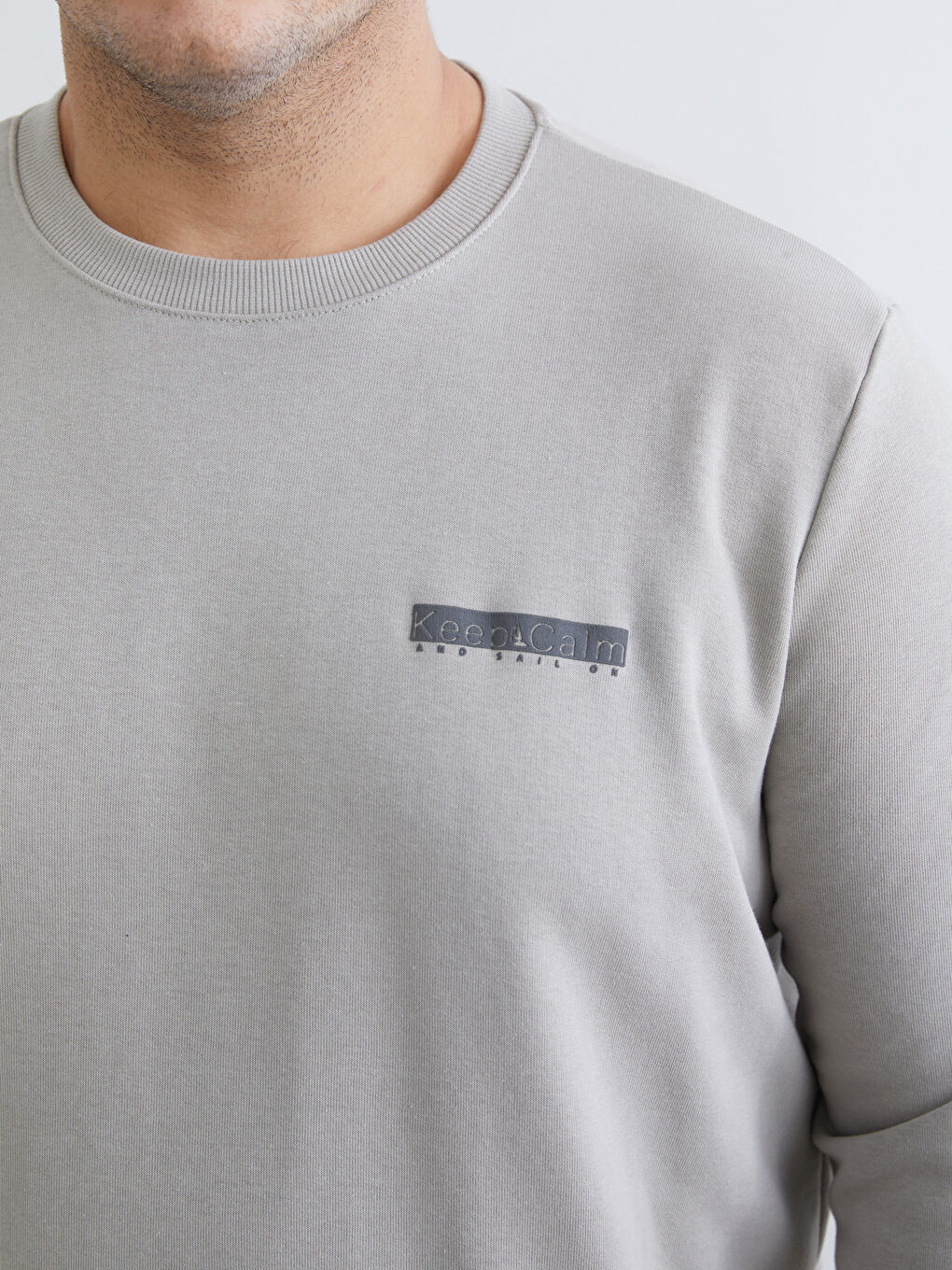 Gri Bisiklet Yaka Baskılı Erkek Sweatshirt-2