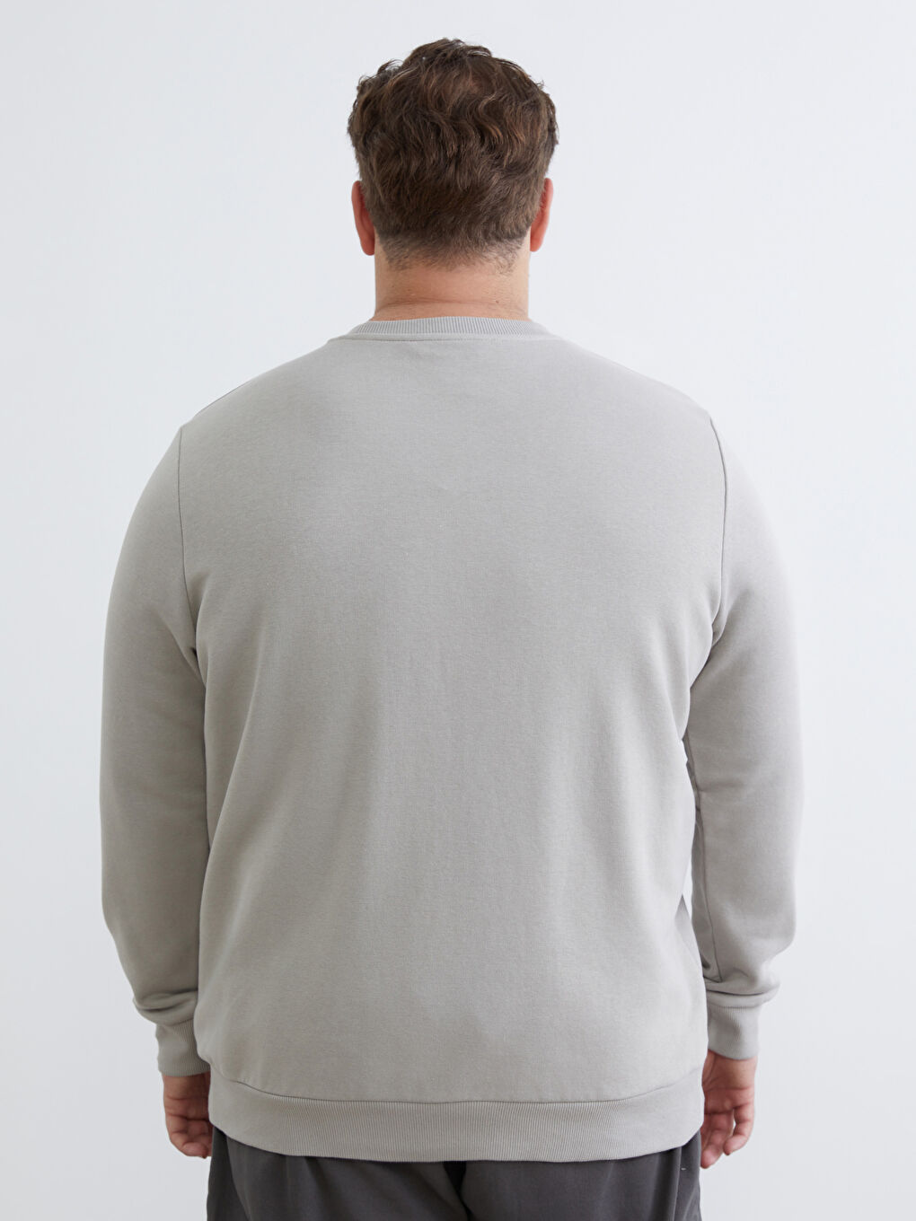 Gri Bisiklet Yaka Baskılı Erkek Sweatshirt-3