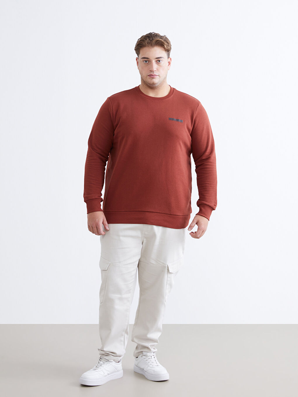 Turuncu Bisiklet Yaka Baskılı Erkek Sweatshirt-1