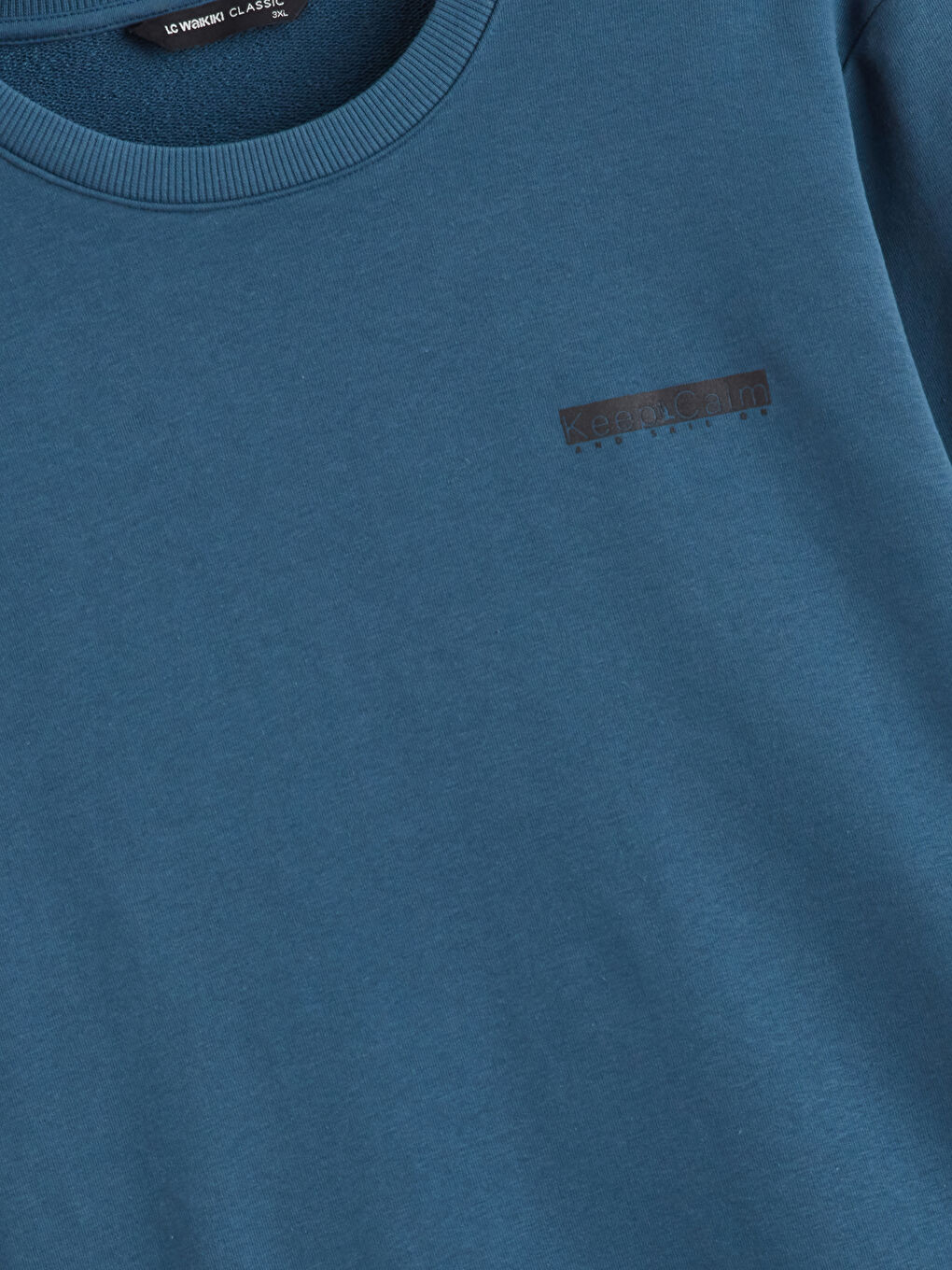 Lacivert Bisiklet Yaka Baskılı Erkek Sweatshirt-5