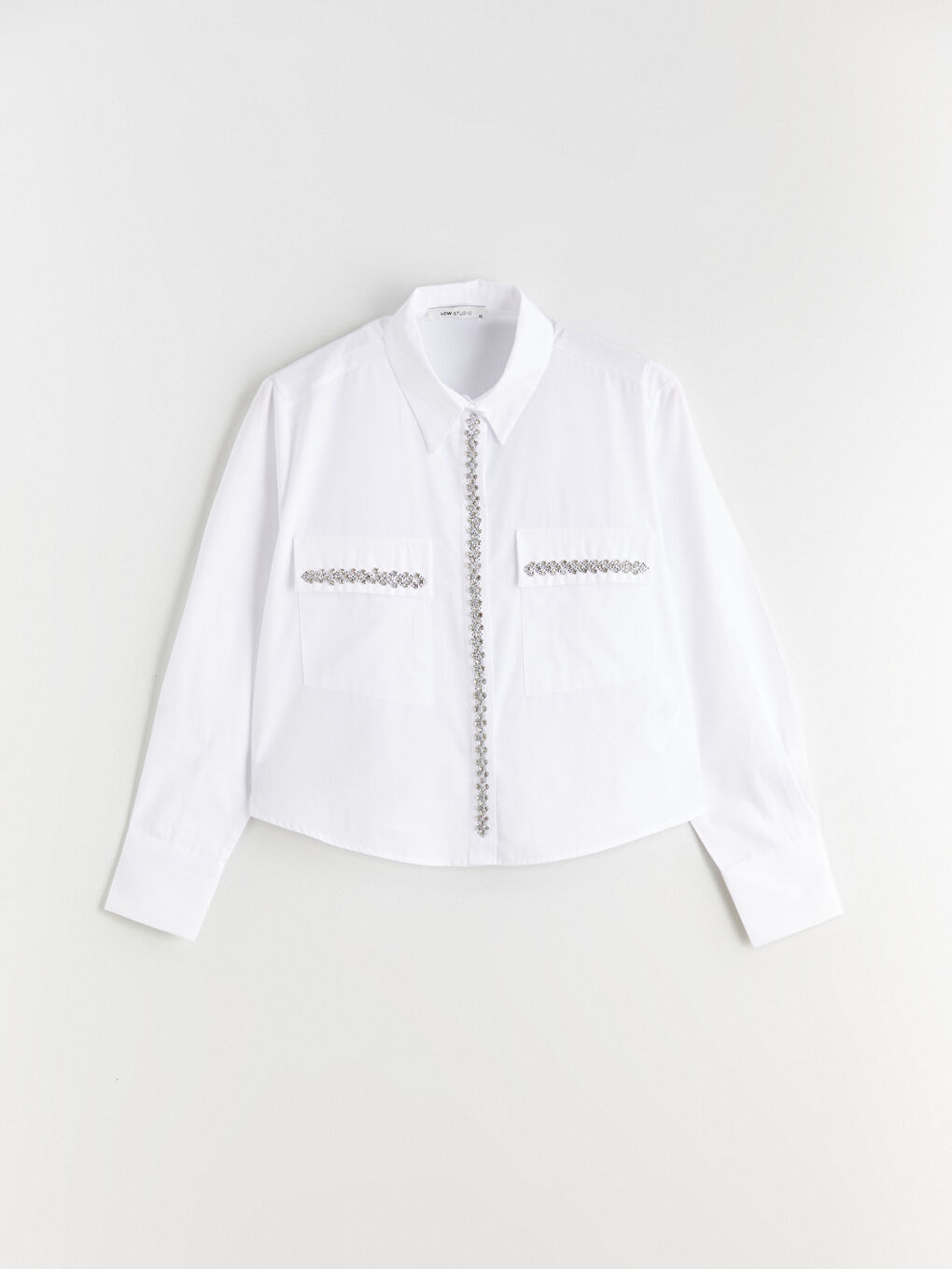 Beyaz Taşlı Oversize Kadın Gömlek-4