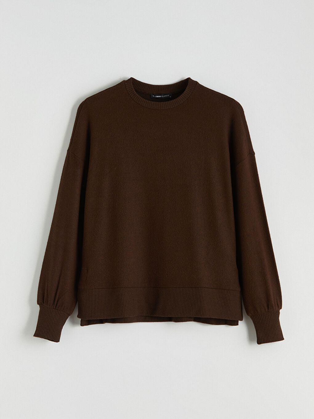 Kahverengi Bisiklet Yaka Oversize Kadın Sweatshirt-4