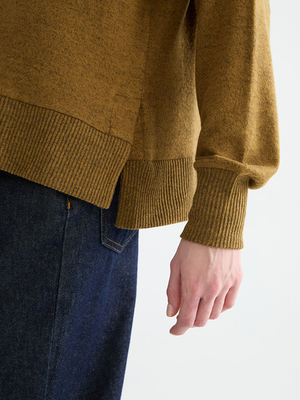 Sarı Bisiklet Yaka Oversize Kadın Sweatshirt-2