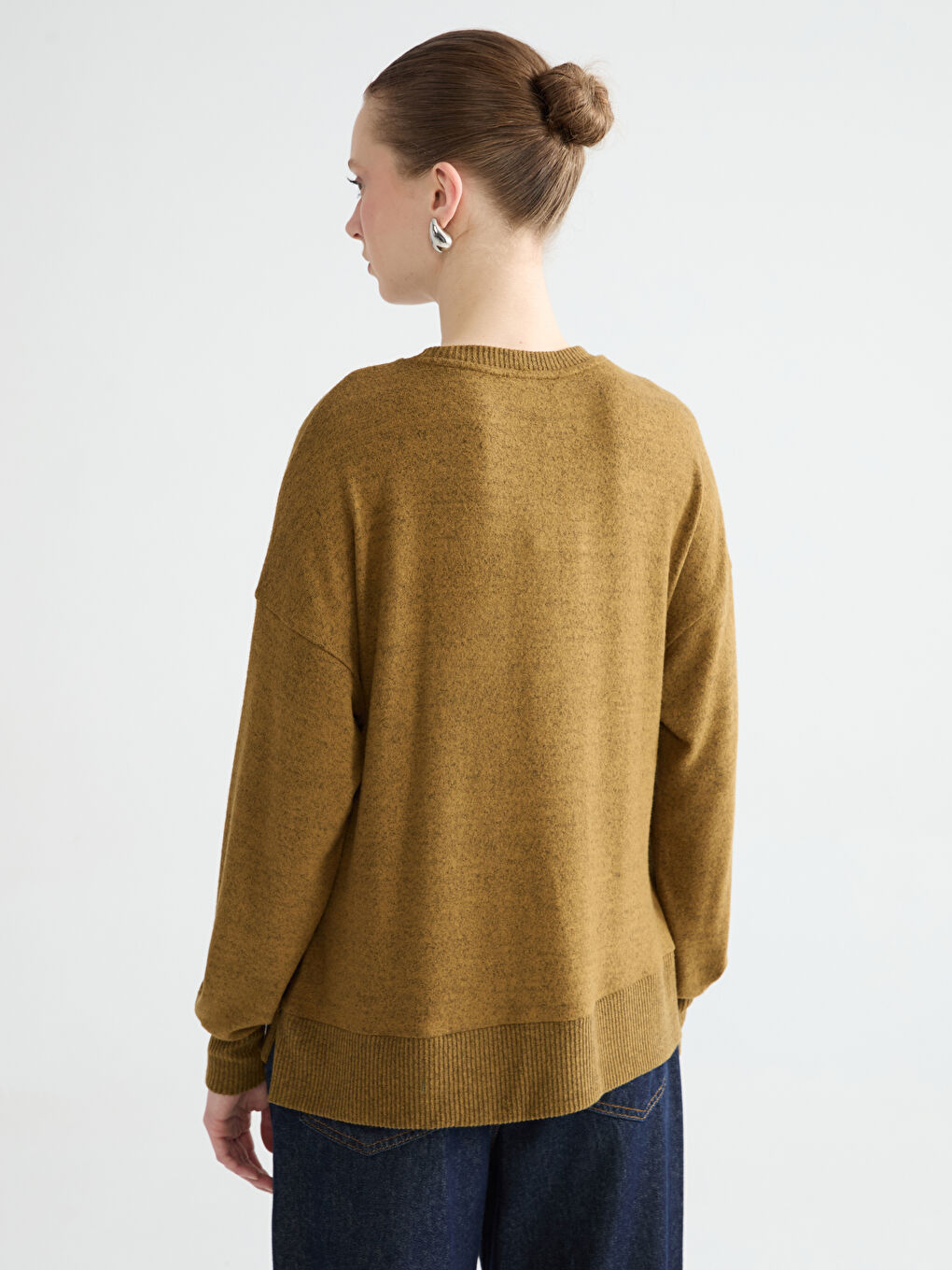 Sarı Bisiklet Yaka Oversize Kadın Sweatshirt-3