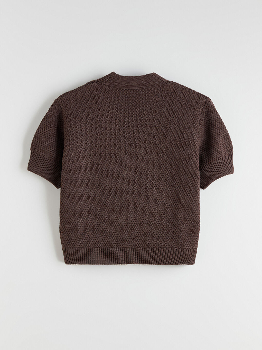 Kahverengi Kısa Kollu Düğme Detaylı Kadın Triko Hırka-5