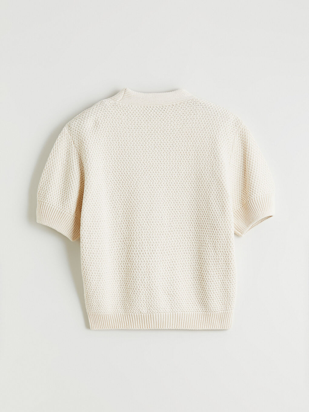 Bej Kısa Kollu Düğme Detaylı Kadın Triko Hırka-5