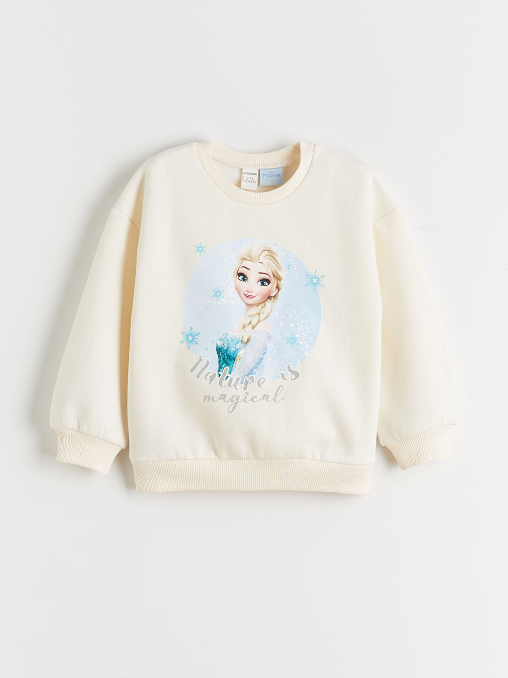 Ekru Bisiklet Yaka Elsa Baskılı Kız Çocuk Sweatshirt 2'li-3