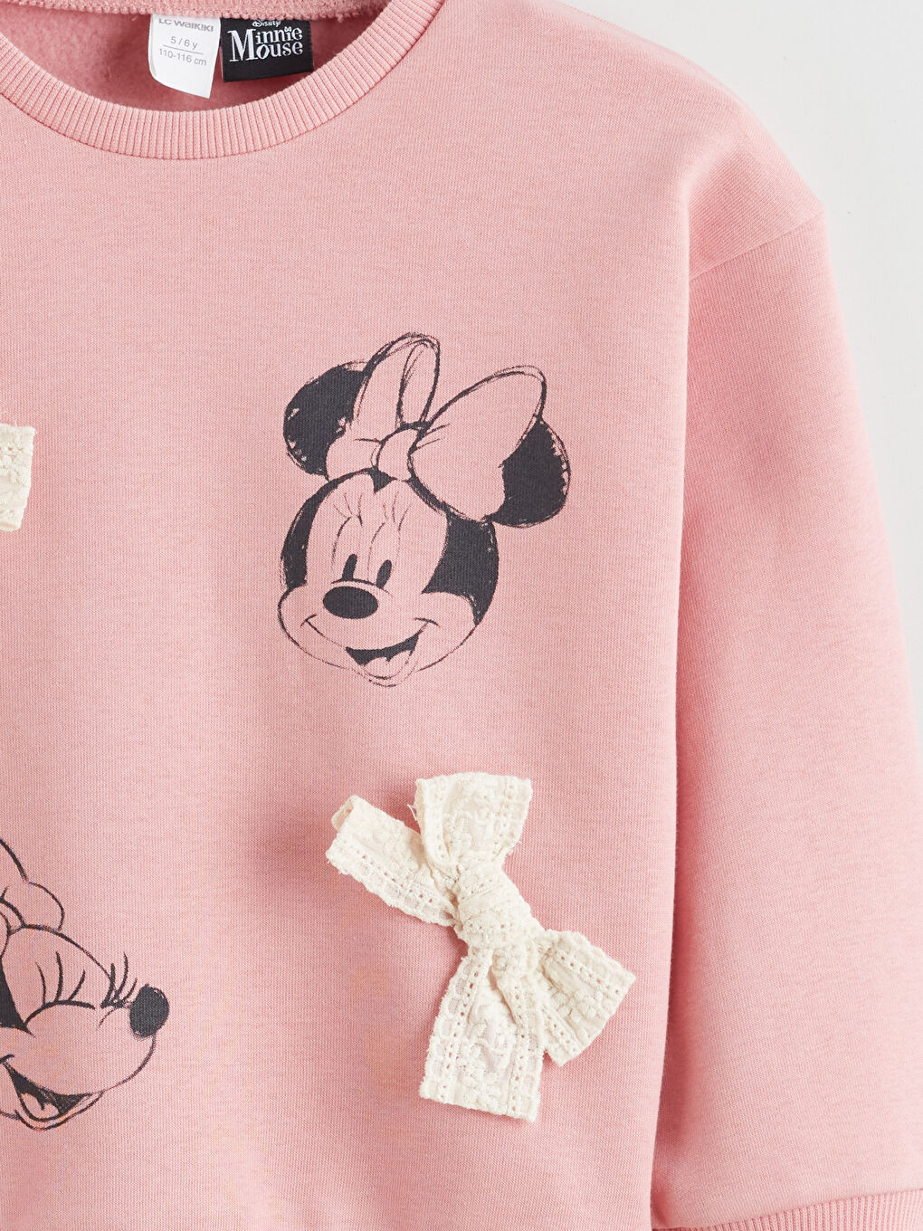 Pembe Minnie Mouse Baskılı Kız Çocuk Kalın Sweatshirt-2
